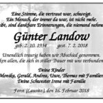 Traueranzeige Günter Landow