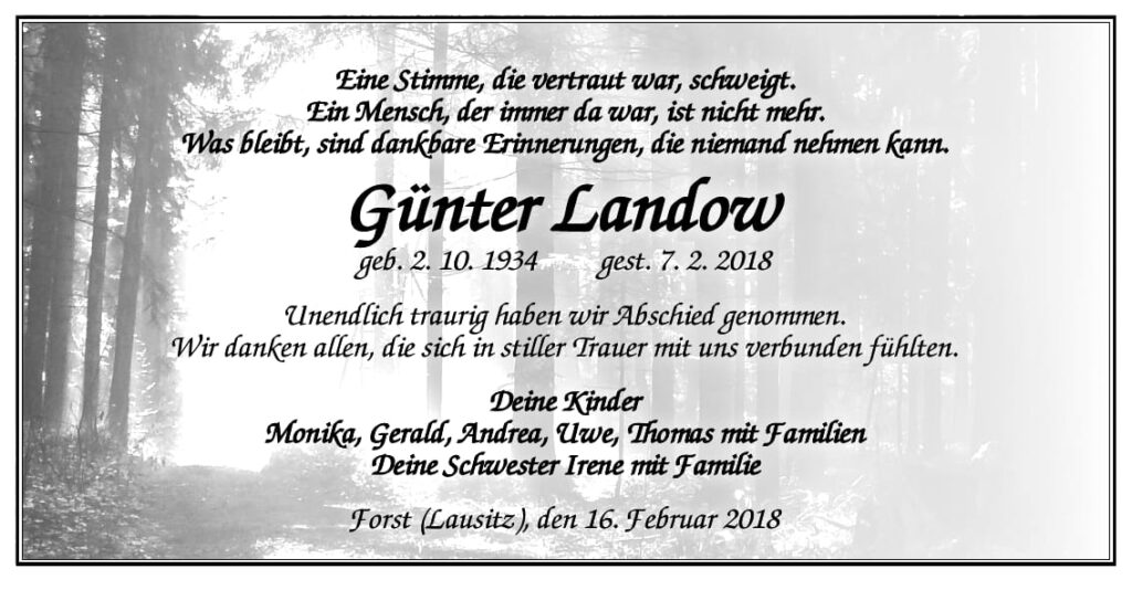 Traueranzeige Günter Landow
