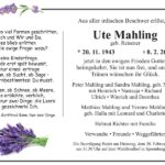 Traueranzeige Ute Mahling, geb. Reisener