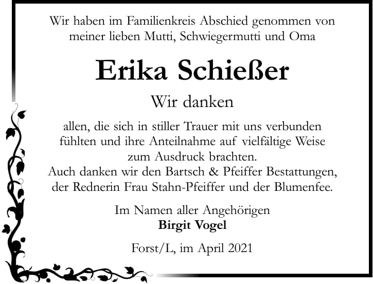 Danksagung Erika Schießer