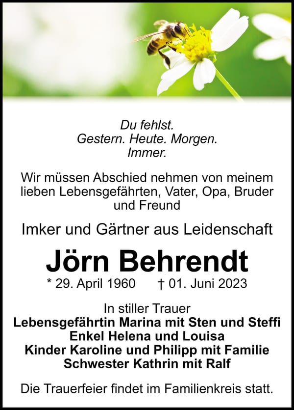 Traueranzeige Jörn Behrendt