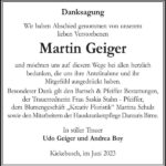 Danksagung Martin Geiger