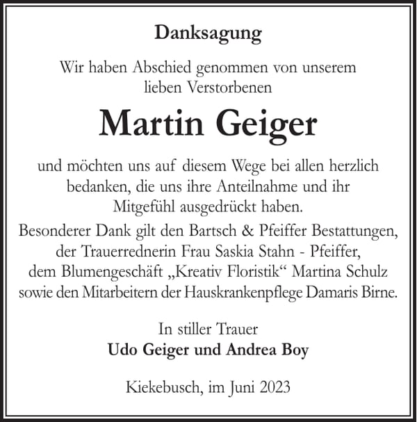 Danksagung Martin Geiger