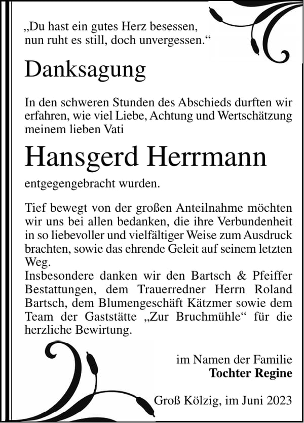 Traueranzeige Hansgerd Herrmann