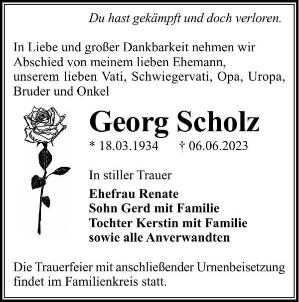 Traueranzeige Georg Scholz