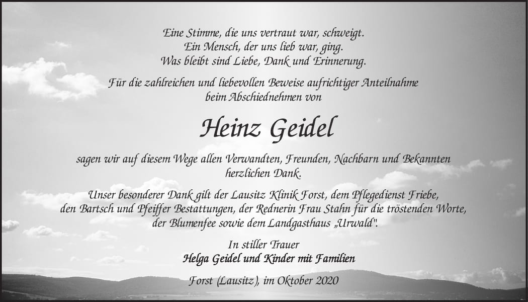 Danksagung Heinz Geidel