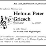 Traueranzeige Helmut Peter Griesch