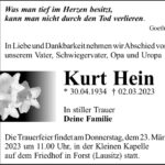 Traueranzeige Kurt Hein