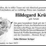 Danksagung Hildegard Krüger, geb. Schulz