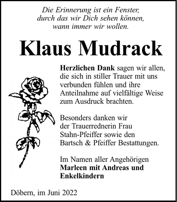 Danksagung Klaus Mudrack