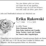 Traueranzeige Erika Rakowski