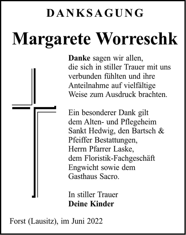 Danksagung Margarete Worreschk