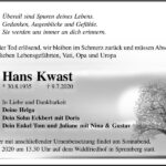 Traueranzeige Hans Kwast