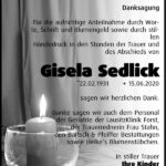 Danksagung Gisela Sedlick