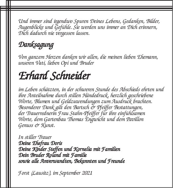 Danksagung Erhard Schneider