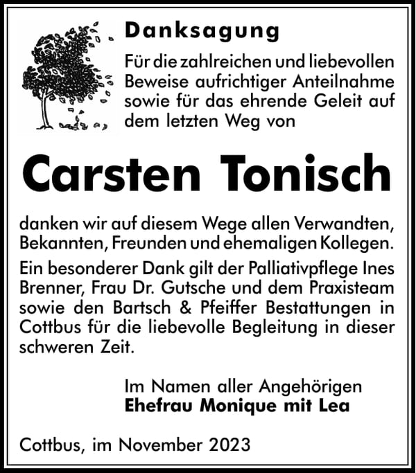 Danksagung Carsten Tonisch