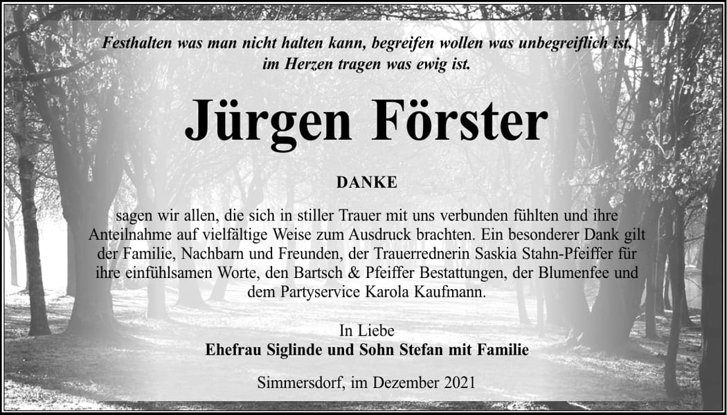 Danksagung Jürgen Förster