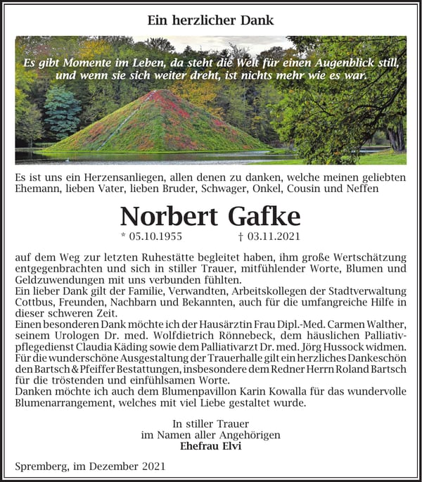 Danksagung Norbert Gafke
