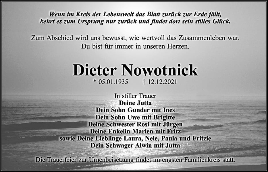 Traueranzeige Dieter Nowotnick