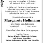 Traueranzeige Margarete Hellmann, geb. Noack