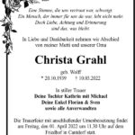 Traueranzeige Christa Grahl, geb. Wolff