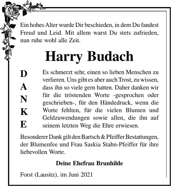 Danksagung Harry Budach