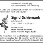 Traueranzeige Sigrid Schiemank, geb. Geppert