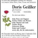 Traueranzeige Doris Geißler, geb. Gusovius