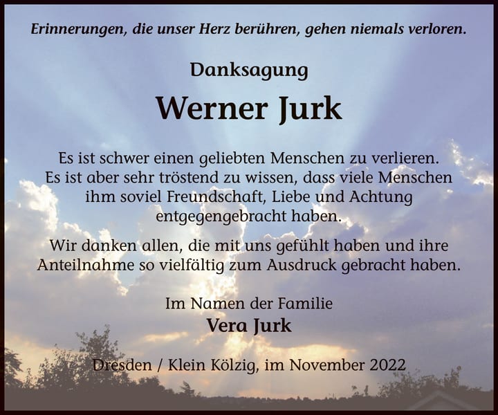 Danksagung Werner Jurk