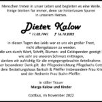 Danksagung Dieter Kalow