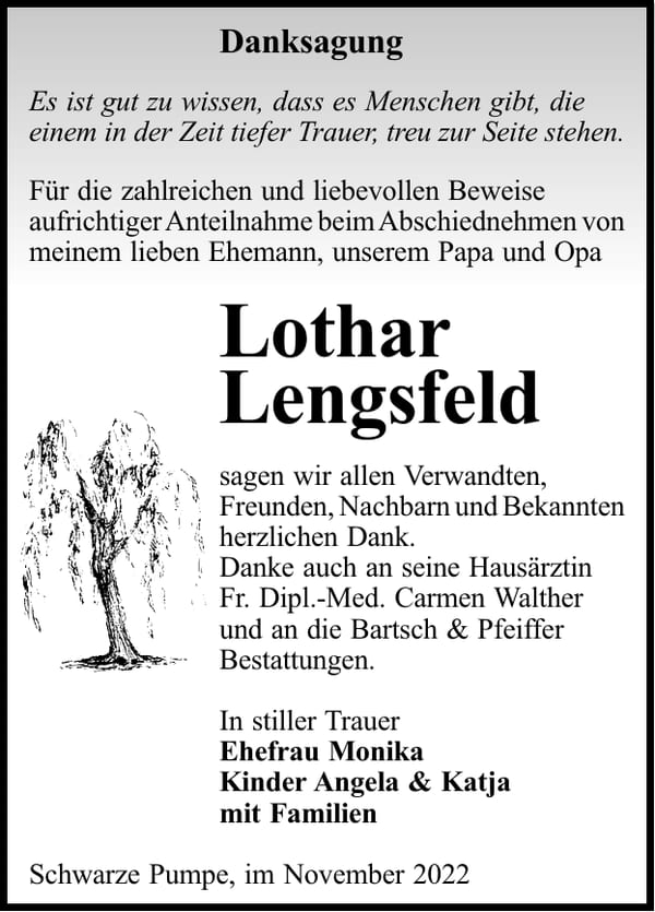 Danksagung Lothar Lengsfeld