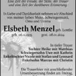 Traueranzeige Elsbeth Menzel, geb. Lontke