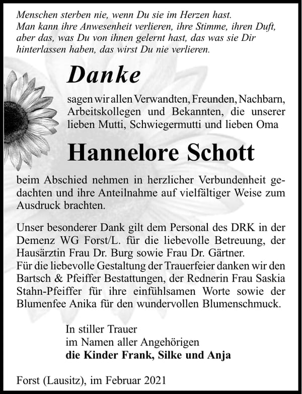 Danksagung Hannelore Schott
