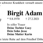 Traueranzeige Birgit Adam