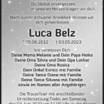 Traueranzeige Luca Belz