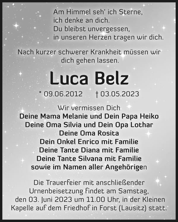 Traueranzeige Luca Belz