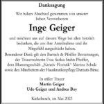 Danksagung Inge Geiger