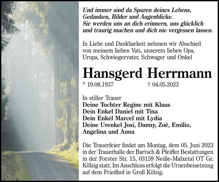 Traueranzeige Hansgerd Herrmann