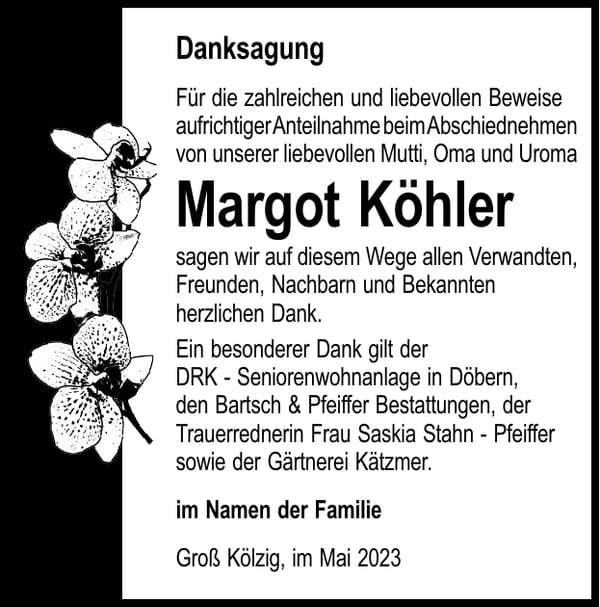 Danksagung Margot Köhler
