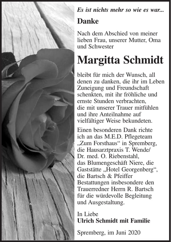 Danksagung Margitta Schmidt