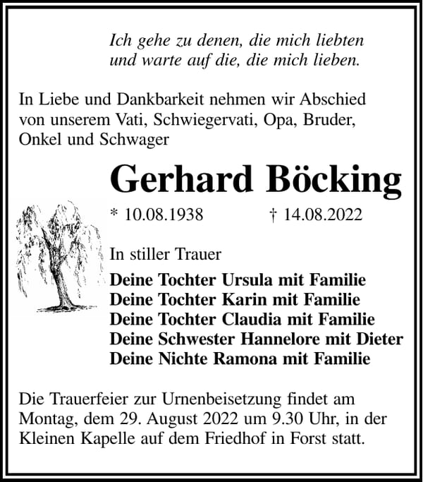 Traueranzeige Gerhard Böcking