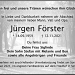 Traueranzeige Jürgen Förster