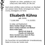 Traueranzeige Elisabeth Kühna, geb. Schötz