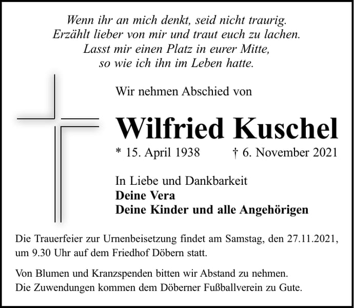 Traueranzeige Wilfried Kuschel