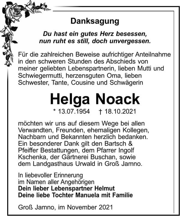 Danksagung Helga Noack