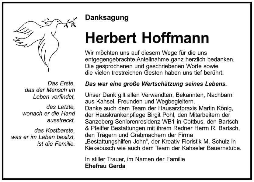 Danksagung Herbert Hoffmann
