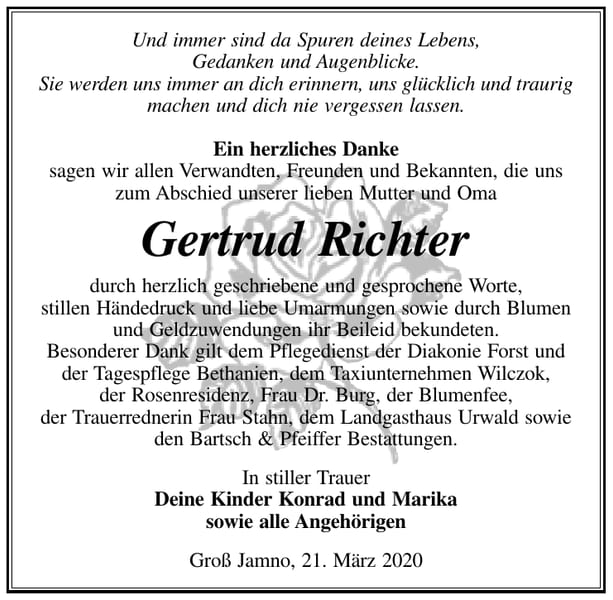 Danksagung Gertrud Richter