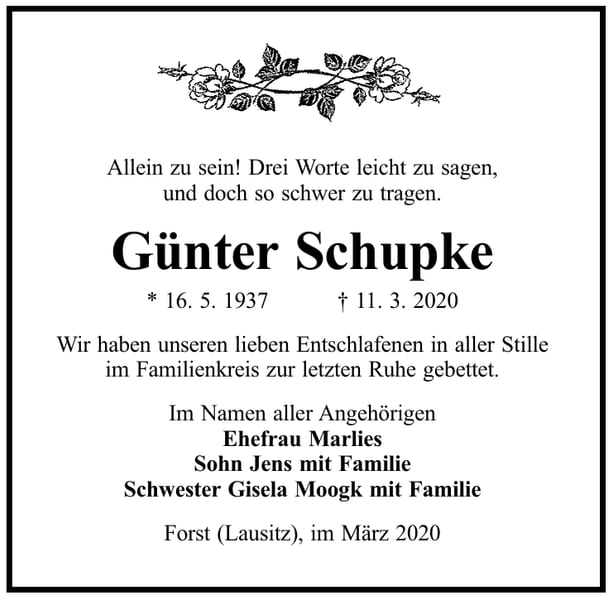 Traueranzeige Günter Schupke