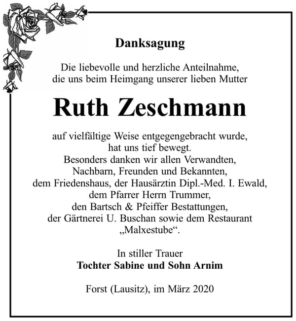 Danksagung Ruth Zeschmann