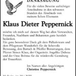 Danksagung Klaus Dieter Peppernick